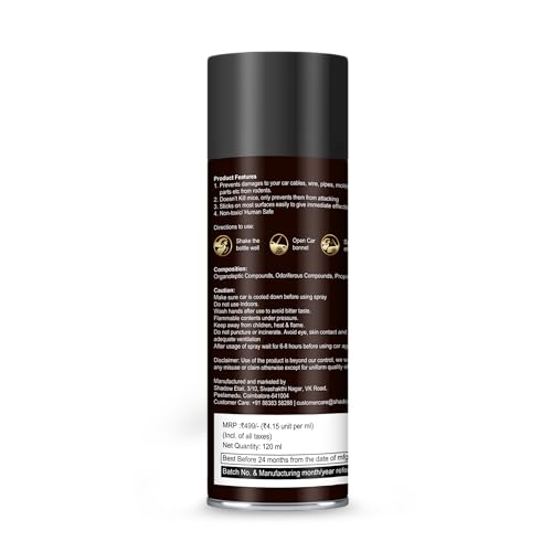 Image of No Entry Rat Repellent Spray for Cars - Long-Lasting Protection | Leak-Free Easy Spray Nozzle | Includes Protective Glove & Mask | 120 ML (Pack of 1) | Formulation 3X