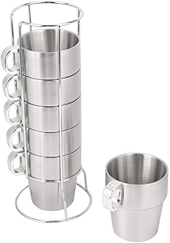 Juego de tazas de café apilables de acero inoxidable de doble capa con función antiquemaduras y soporte para bebidas para el hogar, viajes y camping