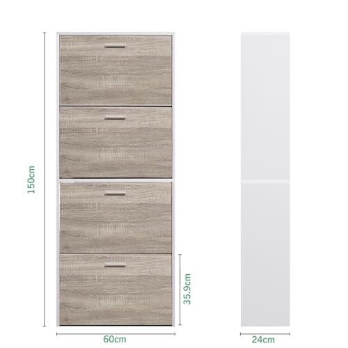 Miniatura 2 de Casabel - Mueble De Almacenamiento De Zapatos Para Vestíbulo Con Gran Capacidad, 24 Pares, 60 Ancho X 24 Profundidad X 150 Alto Cm, Puertas De Madera Clara, Marco Blanco