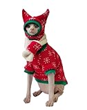 Sphynx – Vêtements pour chat sans poils, chandails pour chat uniquement, manteau pour chat de Cornouailles Devon pour Noël, ensemble complet avec chapeau et écharpe (taille S, ensemble complet avec