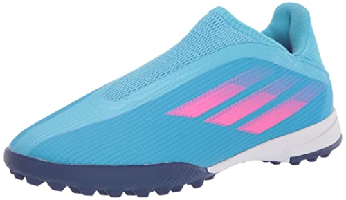 adidas X Speedflow.3 Laceless Turf Soccer Shoe, Sky Rush/Team Shock Pink/White, 2.5 US Unisex Little Kid