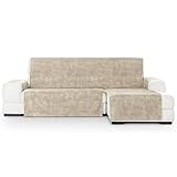 Vipalia Funda Cubre Sofa Chaise Longue Aterciopelado. Funda de Sofa Chaise Longue Brazo Derecho Turin. Protector para Sofa Antimanchas. Color Marfil. Chaise Longue Derecha 240 cm (Visto de Frente)