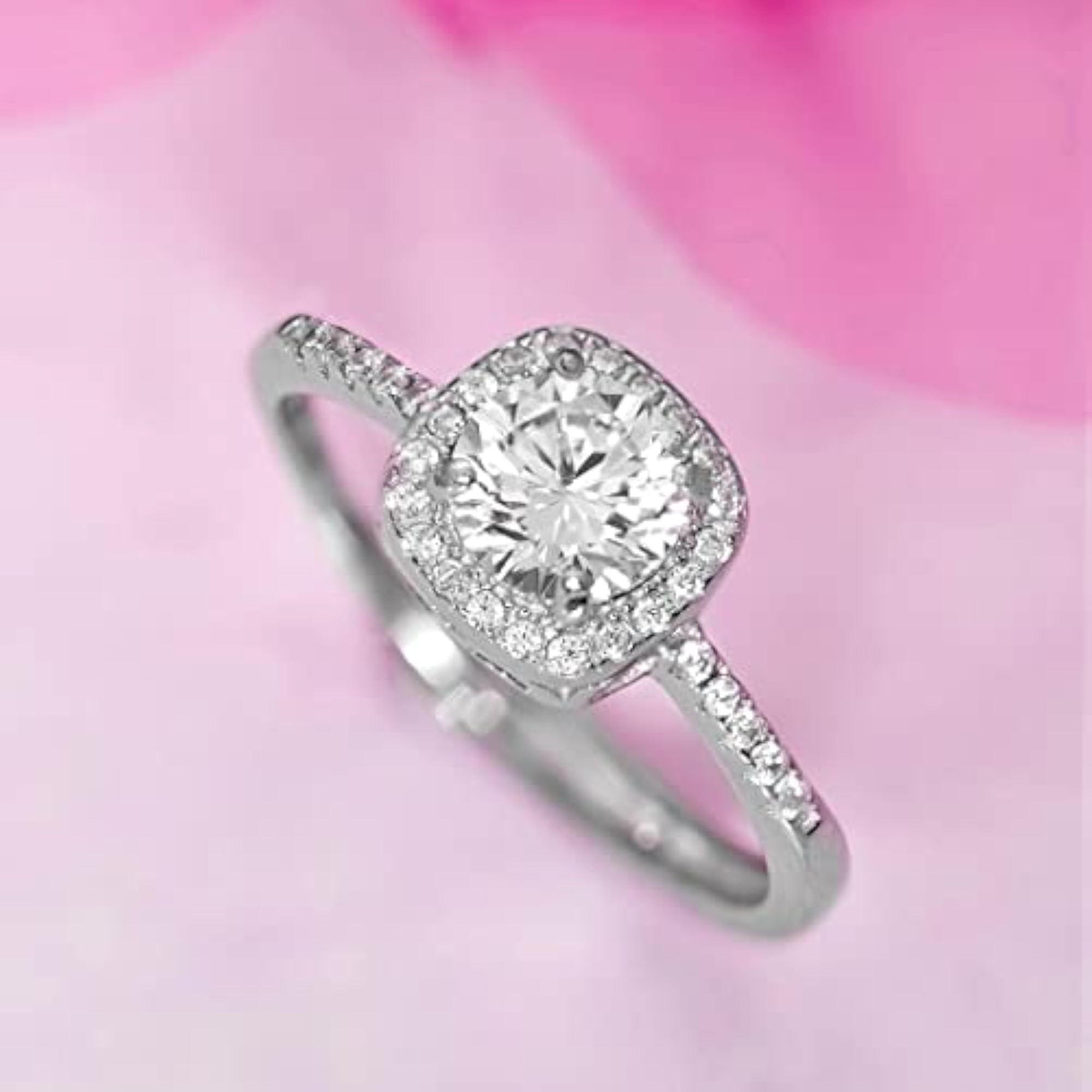 925 Silver CZ Square Solitaire Rhodium Plated Ring