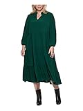 Jessica Howard Womens Green Zippered Ruffled Tiered Skirt Lined Elastic Cuff Blouson Sleeve Split Below The Knee Wear to Work Fit + Flare Dress Plus 22W