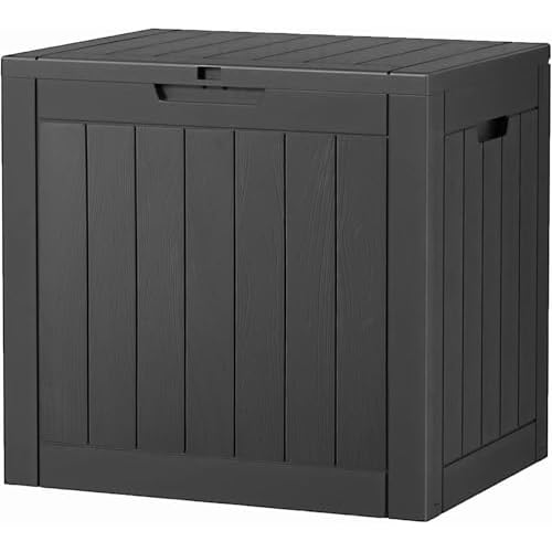 32 Gallon Deck Box Lockable Resin Indoor Outdoor Storage Box waterproof Outdoor Container for Patio Furniture, Pool Accessories, Cushions, Garden Tools, Sports Equipment
