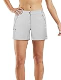 33,000ft Pantalones Cortos de Senderismo para Mujer, Deporte Bermudas Ligeras y Transpirables de Secado Rápido para Mujer, UPF50 + Pantalones Protectores para Caminar y Viajes(Gris Claro,42)