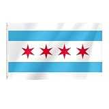 Chicago Flag, 3x5 Chicago City Flags with Brass Grommets, Ideal for Party Parades Sports Events Outdoor Decorations