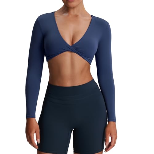 Image of Aoxjox Sienna Twist Deep V Training Women's Long Sleeve Crop Top