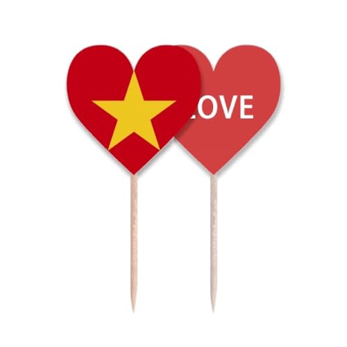Cure-dents drapeau Vietnam pour cupcake et pic apéritif d'Asie en forme de coeur