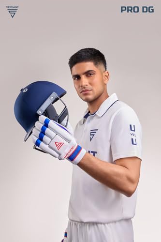 Image of VERSANT Korean Pu PRO DG Cricket Batting Gloves (White-Blue-RED, Men Size, Left Handed)