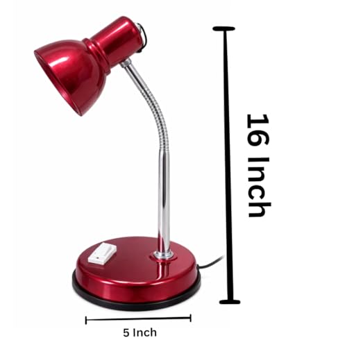 Image of Metal Desk Lamp with Bulb, Red Finish, Adjustable Gooseneck, 16 Inch Height, Strong Body Table Lamp (RED)