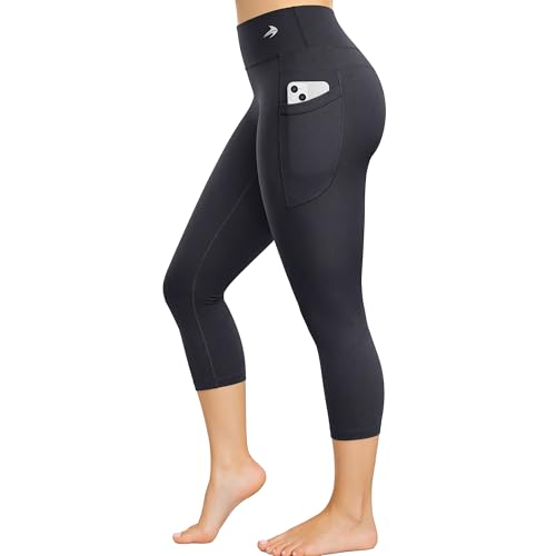 CompressionZ Womens Compression Capri Leggings High Waisted Performance Shaping Gym Pilates Travel Yoga Workout Pants Pockets Black Medium