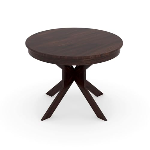 Image of AS Arts Sheesham Wood Round 4 Seater Dining Table Set with Chairs for Home & Dining Room | Solid Wood | Dark Walnut Finish