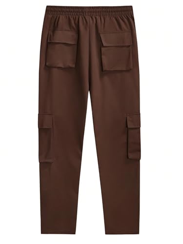 OYOANGLE Men's Streetwear Drawstring Waist Button Side Flap Pocket Crago Pants Trousers2
