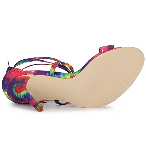 Allegra K Women's Tie Dye Lace Up Stiletto Heel Purple Sandals - 7 M Us #TOP4