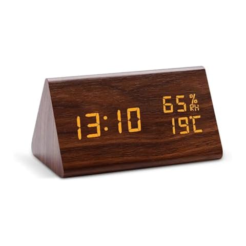 ThreeH Wooden Digital Alarm Clock with Humidity Cover
