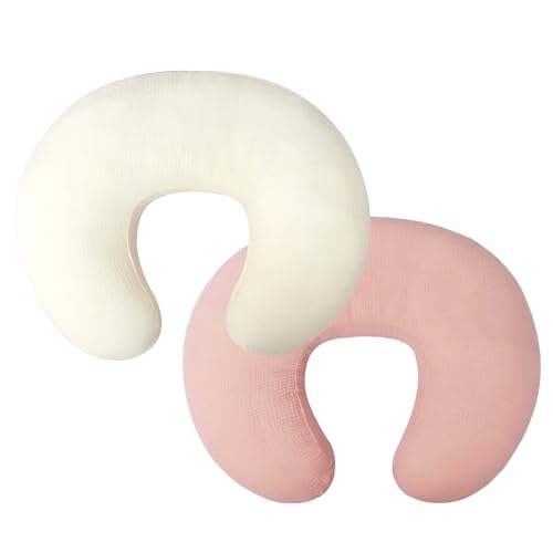 Image of Owlowla Muslin Nursing Pillow Cover,2Pack Soft Cotton Nursing Cover Set Fits Breastfeeding Pillow for Baby Boy Girl(Cream&Blush)
