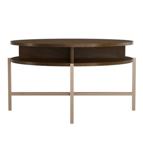 Image of Wakefit Axen Coffee Table I Engineered Wood I Colombian Walnut | Uphostery Seats | Omega Green
