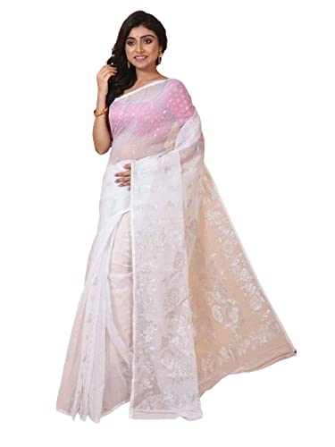 Sari Jamdani de luxe en coton indien et fils de zari précieux blanc 5.5m