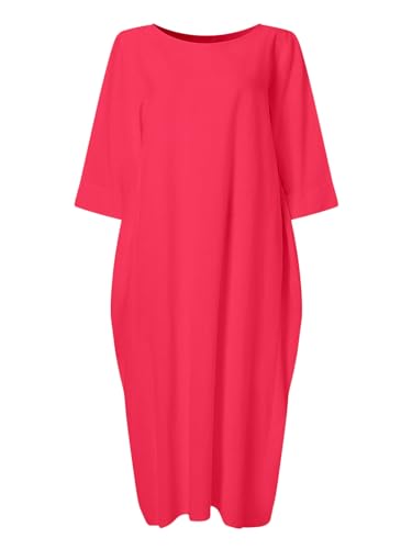 Image of Celmia Autumn Solid Loose Long Maxi Dress Cotton Caftan