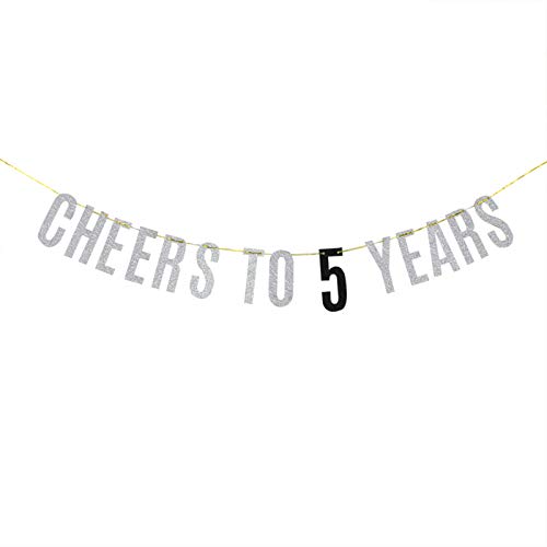 WeBenison Cheers to 5 Years Banner Children 5th Birthday 5th Anniversary Banner Celebration Party Decoration Supplies Silver Glitter