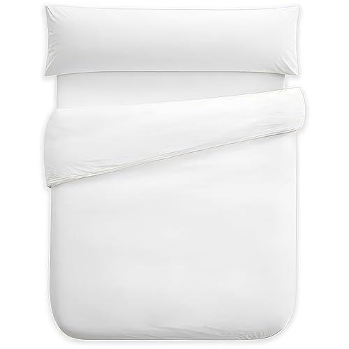 ForenTex- Funda Nórdica (Blanca), Cama 90 cm, Set Completo 3 Piezas: Funda, Bajera Ajustable y Almohada