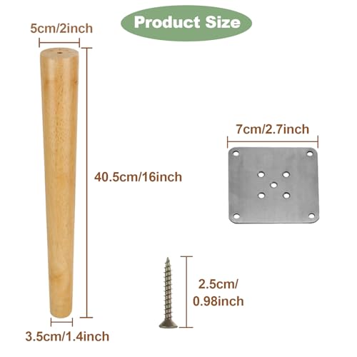 VIDETOL 4 Pcs 40cm Wooden Furniture Legs, Nature Solid Wood Sofa Legs - Image 2