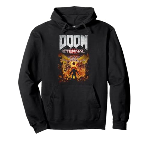 Image of DOOM Eternal Gold Cover Art Scene Distressed Video Game Pullover Hoodie