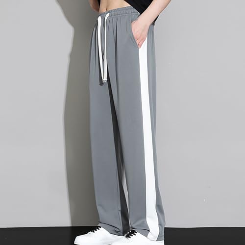Finelylove Mens Pants Silk Casual Pants Ealstic Waist Drawstring Lounge Pants Wide Leg Baggy Pants Color Block Trousers2
