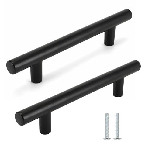 VNIDJGB 2 Pcs Black Drawer Handles,Modern Matte Handles for Cupboards,Stainless Steel T Bar Kitchen Door Handle,Cupboards Metal Handle,for Cupboard, Dresser, Wardrobe, Drawer.(96-150mm, Black)