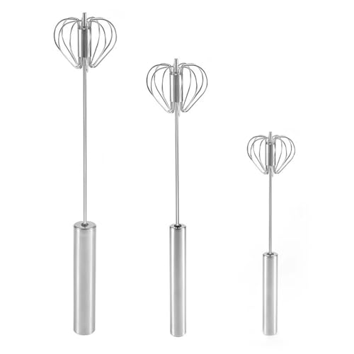 Juego de 3 mezcladores manuales de acero inoxidable – Batidores de huevos semiautomáticos de 10, 12 y 14 pulgadas para mezclar y batir eficientemente