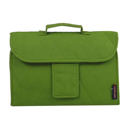 Image of Yazzii Trifold Craft Project Case - Sewing and Craft Supplies Storage Tote, Travel Organizer Bag with Clear Pockets and Handle for Knitting, Crochet, Sewing Accessories - Green