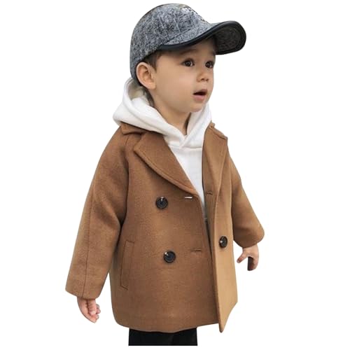 Image of Toddler Baby Boys Plaid Jacket Elegant Notched Collar Double Breasted Wool Blend Over Pea Coat Trench Coat Khaki 18-24 Months