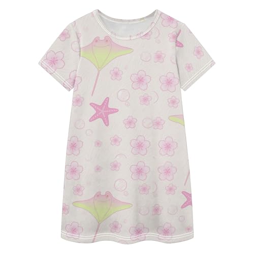 Vestido de moda de 2 a 8 años en algodón premium rosa Lovely Flower Manta Ray con acabados suaves