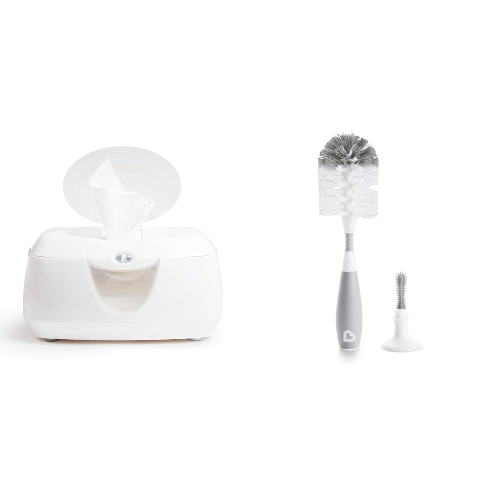 Munchkin® Warm GlowTM Wipe Warmer and BristleTM Bottle Brush, White and Grey