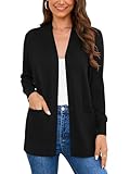 Wiwclo Veryoung Women's Long Sleeve V-Neck Open Front Cardigan Knit Jean Jacket Sweaters Plus Size with Pockets, Black, 3X-Large
