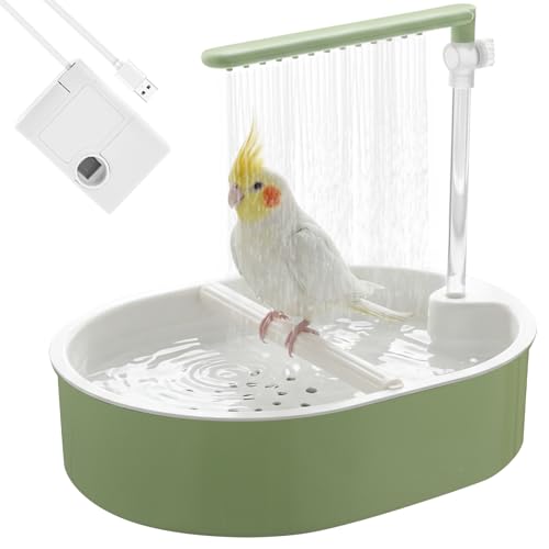 Automatic Bird Shower Cage Parrot Bathtub Budgie Bath Tub with Adjustable Water Flow USB Rechargeable & Quiet Circulating Fountain Bird Cage Accessory for Budgie Lovebird Cockatiel (Style 1)