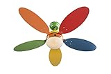 Deckenventilator mit Beleuchtung und Zugschalter Leise - Ventilator Decke mit Licht - 6 bunte Flügel - Deckenlampe mit Lüfter Kinderzimmer 3 Stufen - Durchmesser 106 cm