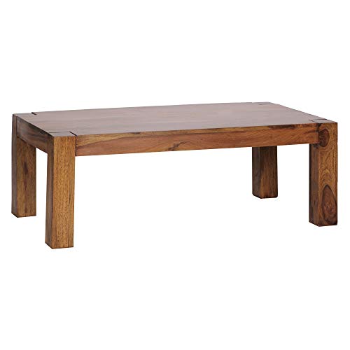 WOHNLING Mesa de Centro de Madera Maciza Sheesham 110cm Sala de Estar Amplia Mesa de Estilo rústico marrón Oscuro diseño de la Tabla