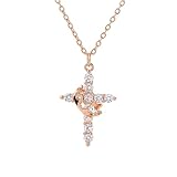 SENHOWII Crown Cross Necklace for Women, Gold Plated Cubic Zirconia Cross Pendant, 18+2 Inch Adjustable Hypoallergenic Faith Jewelry Gift Box for Christmas, Birthday, Baptism (rose gold)
