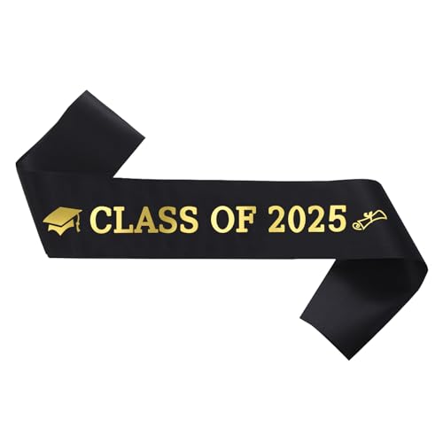 GotGala Banda de graduación negra dorada brillante clase de 2023 graduada banda de satén para decoraciones de fiesta de graduación 2023 (negro)