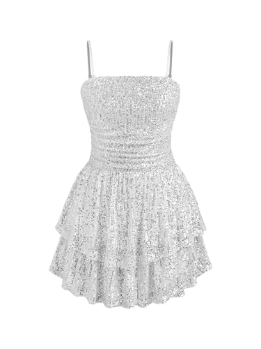 CIDER Women Cocktail Sequin Mini Dress Ruched Square Neck Tube Solid Party Short Dresses