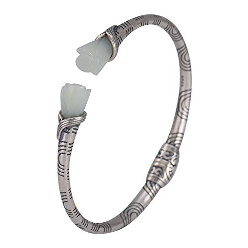 Jonc rose en jade de Hetian et argent pour femme style bohème chic