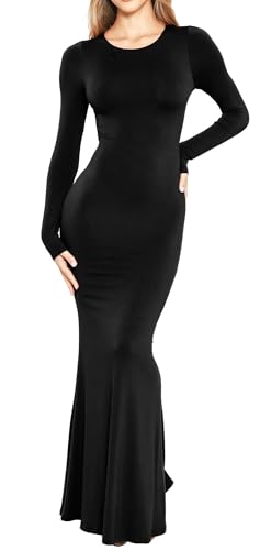 Women's Long Sleeve Maxi Dress Fall Dresses Crew Neck Elegant Bodycon Mermaid Long Dress Sexy Soft Stretch