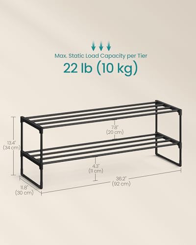 سونج مايكس رف احذية معدني بطبقتين لتخزين الاحذية حتى 10 ازواج لغرفة المعيشة والمدخل والرواق وغرفة الملابس، 36.1 × 11.5 × 13 انش، اسود، ULSA12BK