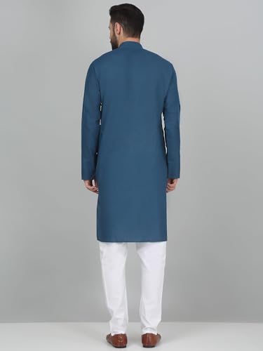 Image of KRAFT INDIA Men's Cotton Solid Kurta With Drawstring Pyjama Set