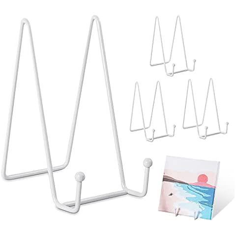 JSUOEO Plate Stands for Display, 4PCS Picture Frame Stand Iron Easel Plate Holder 6 Inch Metal Frame Holders for Photo for Photo Book Decorative Plates Tablets and Artwork White Cover