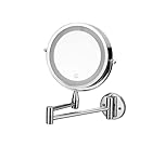 Wall Mounted Makeup Mirror with LED Lights and 1X/5X Magnifying 360° Swivel Extendable Vanity Mirror for Bathroom, Powered by Batteries (Not Included) 7 Inch,Chrome
