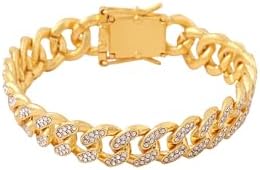 Yellow Chimes Bracelets for Boys and Men - Gold Plated Stainless Steel Crystal Curb Chain Bracelet - Birthday and