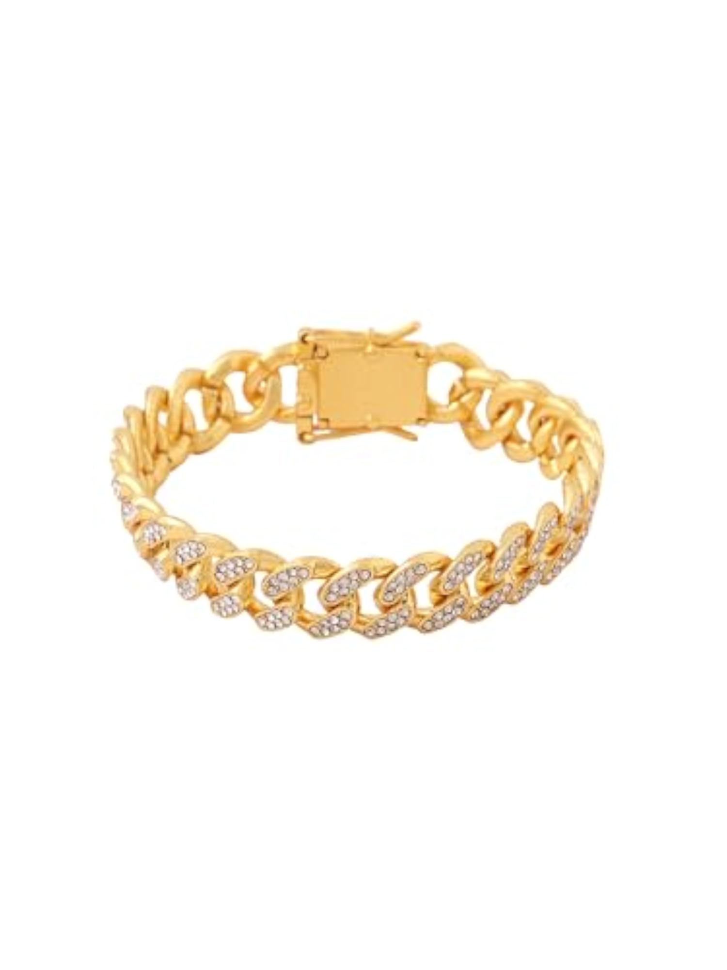 Gold Plated Stainless Steel Crystal Curb Chain Bracelet